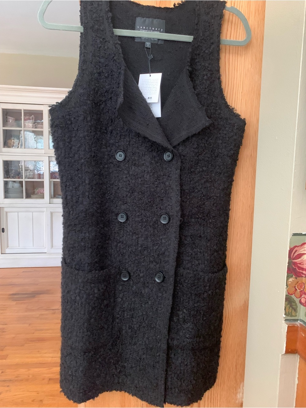 NWT - Sanctuary Black Bouclé Double-Breasted Sleeveless Vest